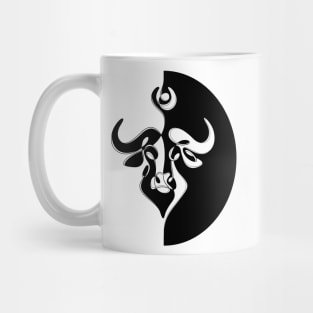 Minimalistic Continuous Line Bull Portrait (black and white colorblock) Mug